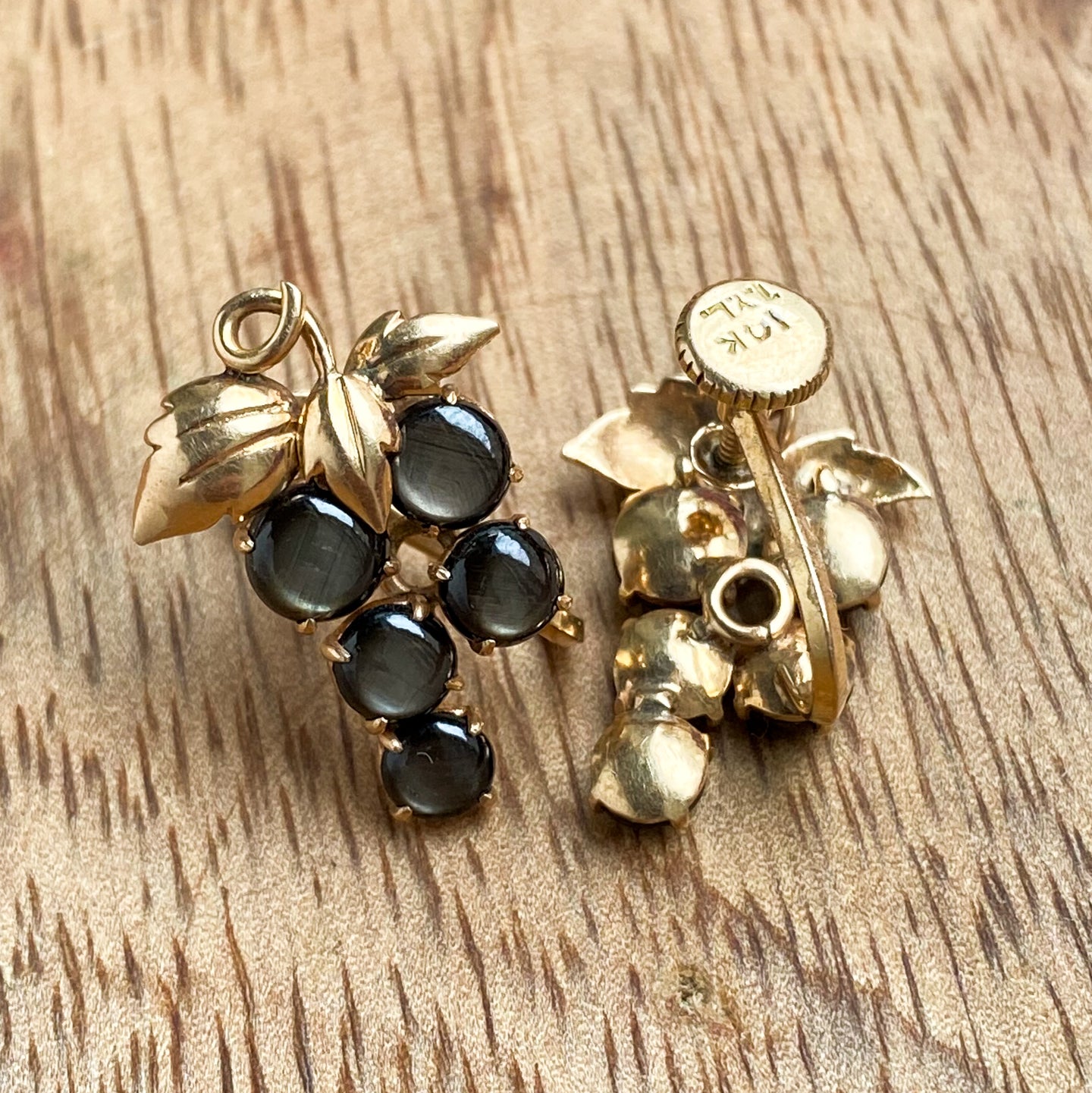 Black Star Sapphire Grape Earrings c1940