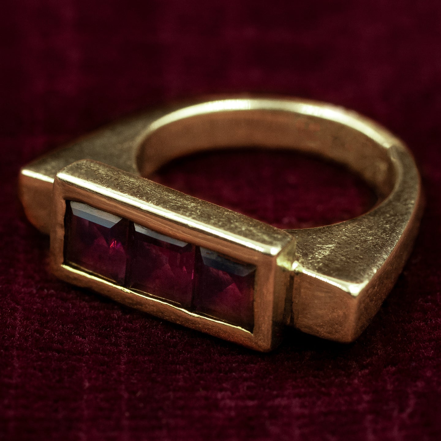 Modernist Gold Garnet Ring
