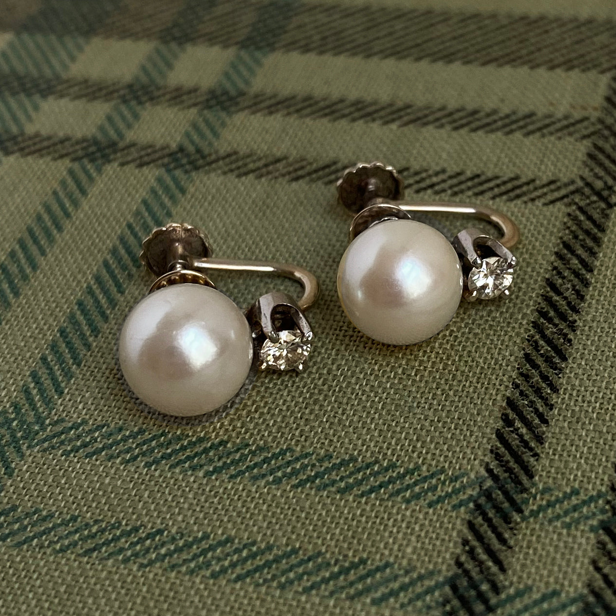 Pearl & Diamond Screw-on Earrings c1920
