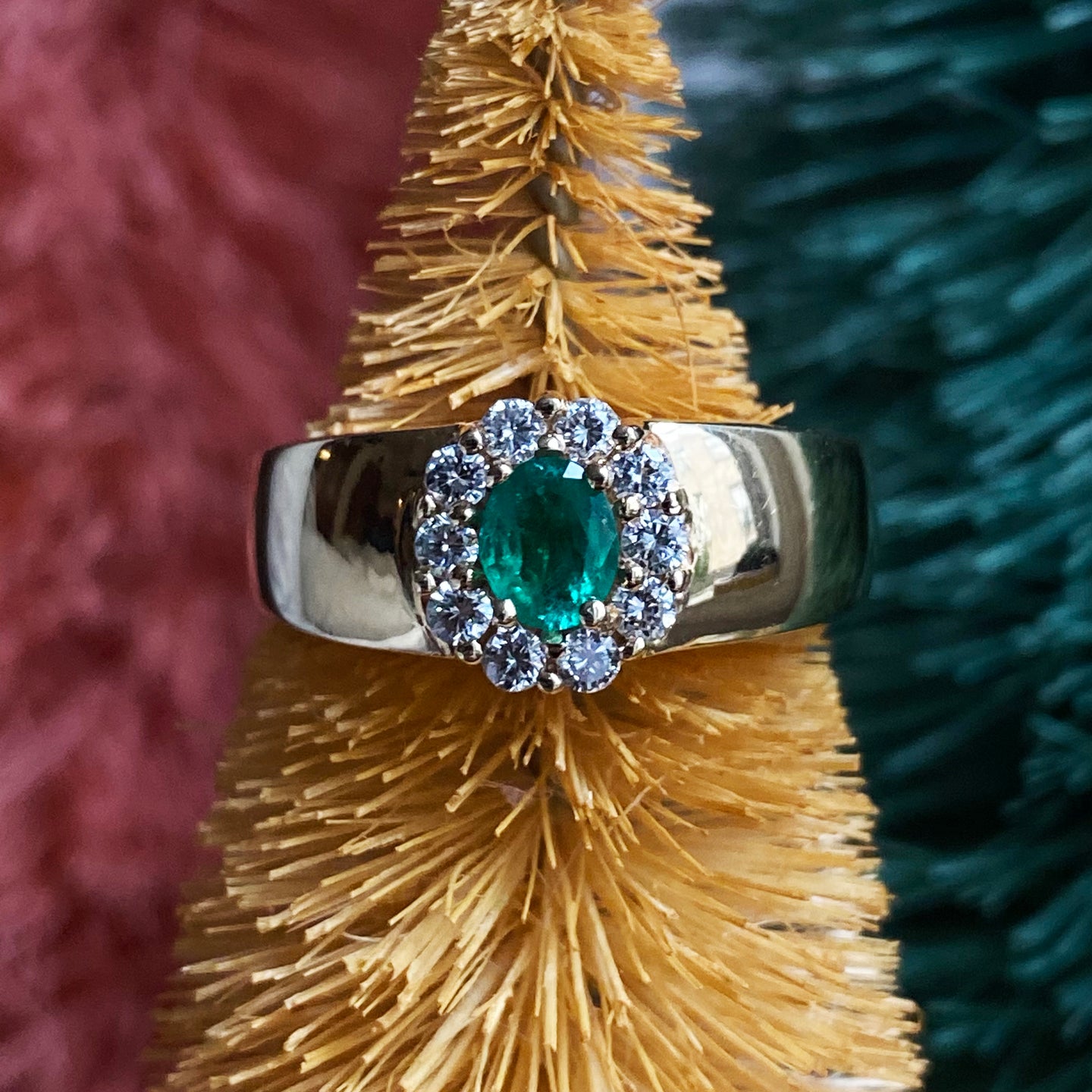 Colombian Emerald and Diamond Cigar Band Ring c1980