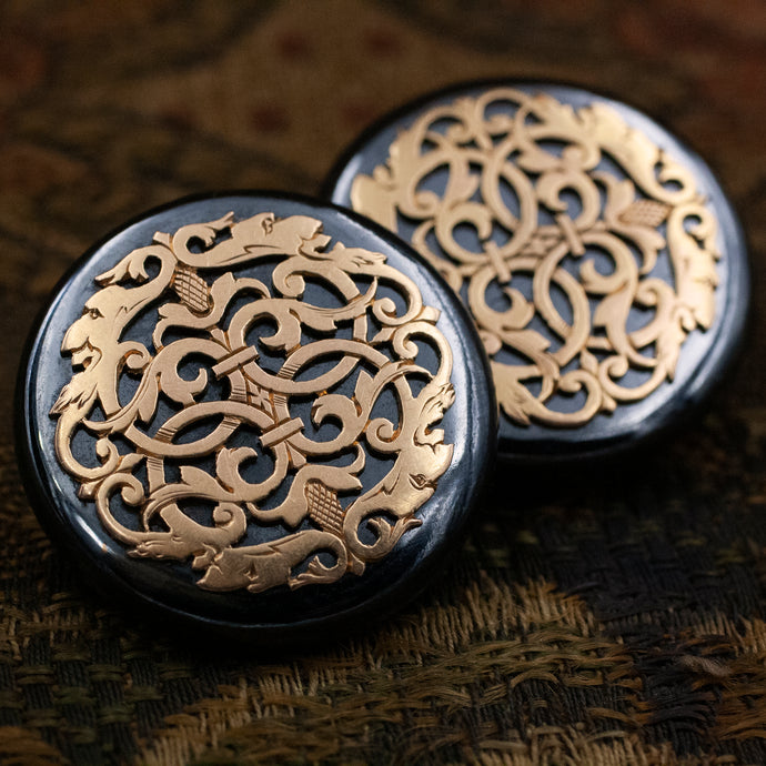 Georgian Gold and Hematite Button Earrings