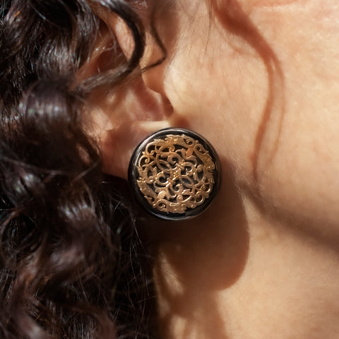 Georgian Gold and Hematite Button Earrings