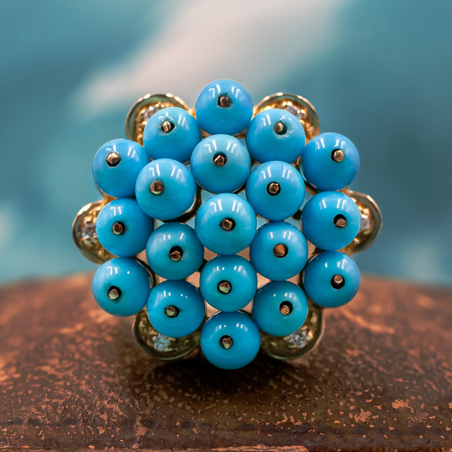 Persian Turquoise Bead Cocktail Ring c1980