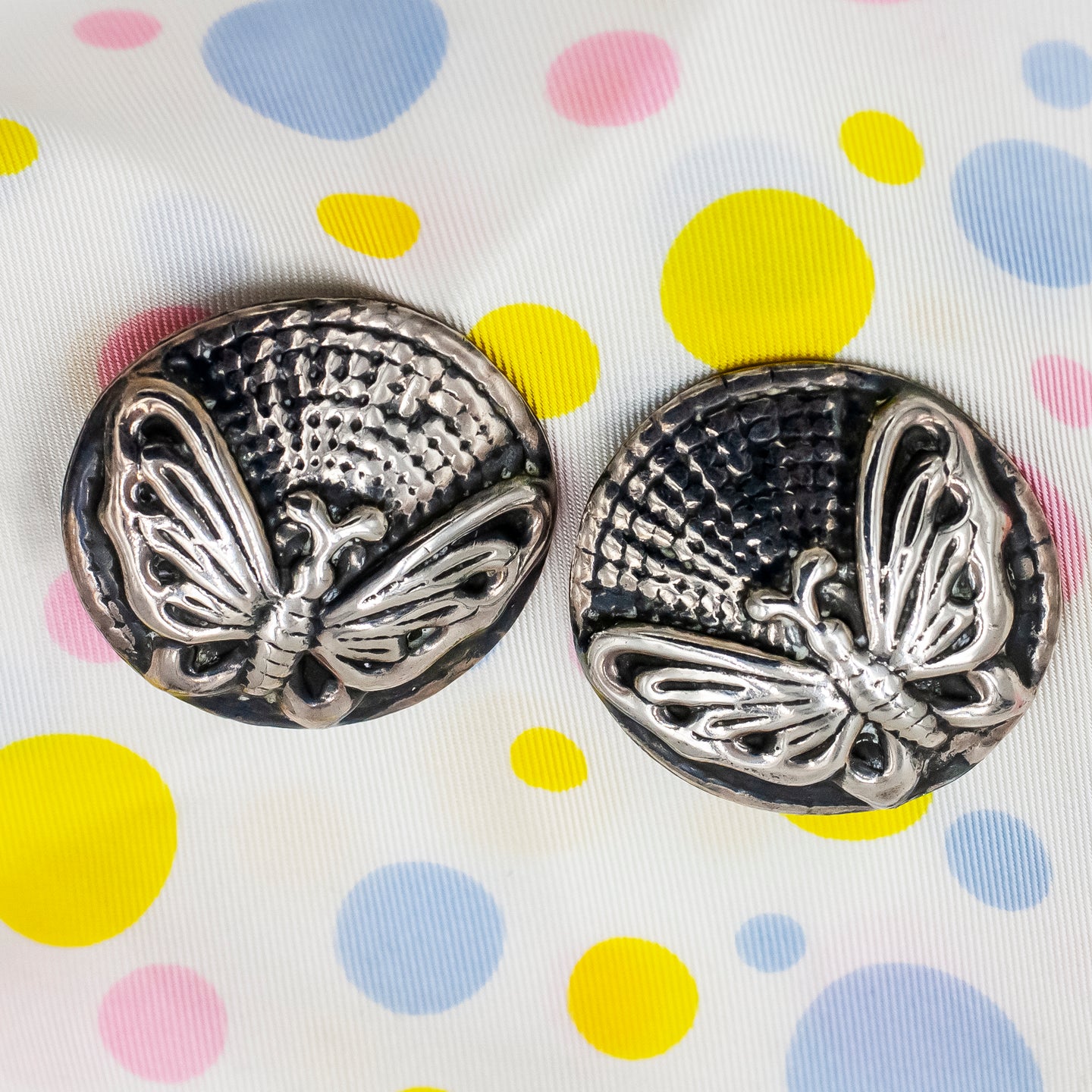 Taxco Butterfly Button Earrings c1980
