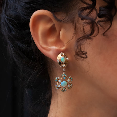 Opal Flower Power Dangle Earrings c1960