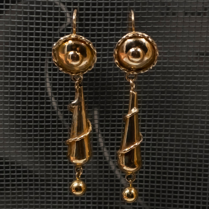 Gold Baton Drop Earrings c1910