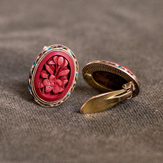 Cinnabar Earrings c1930