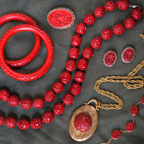 Carved Cinnabar Locket c1930