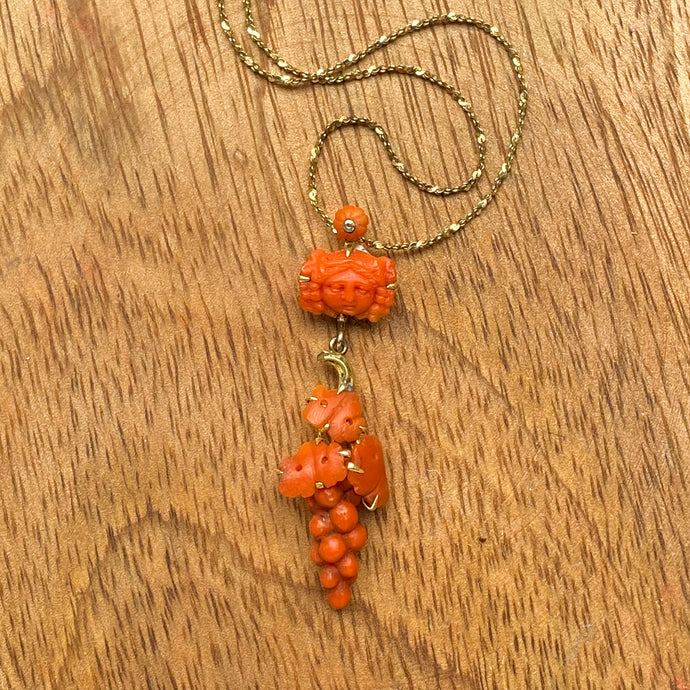 Carved Coral Grape Nonna Pendant c1820